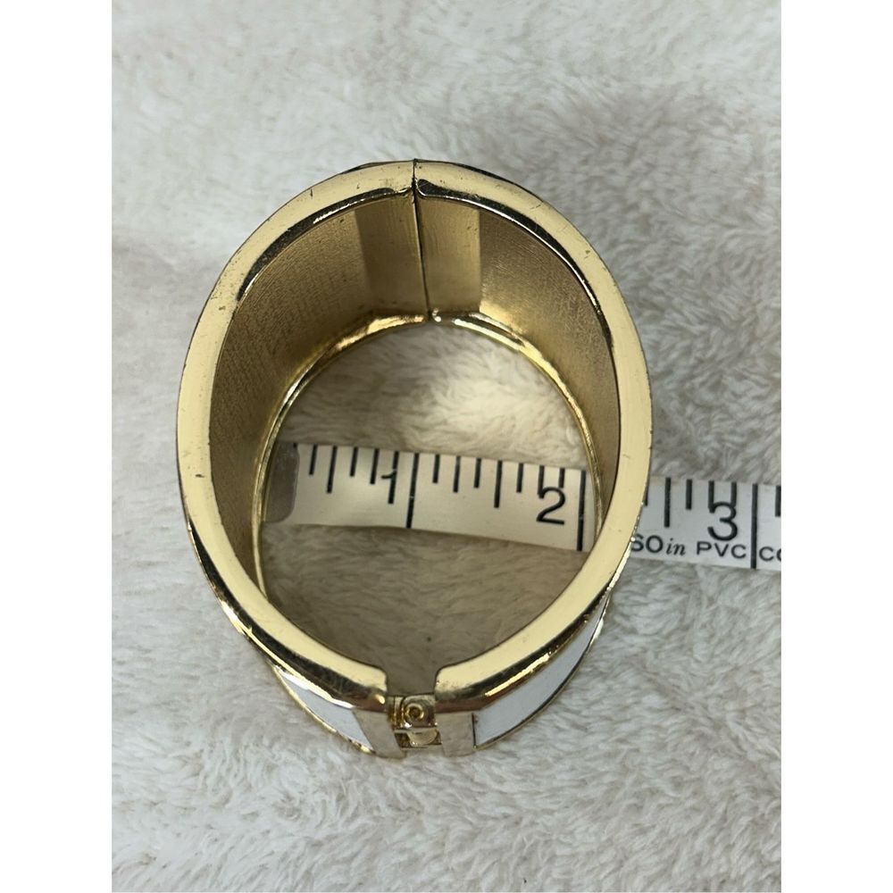 White and Gold Cuff Bracelet with Spring Hinge - Picture 5 of 5